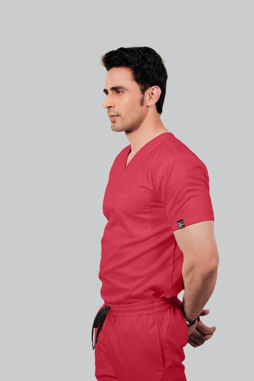 Stretchable (2Way) Male Coral V-Neck With Straight Pant Scrub Set