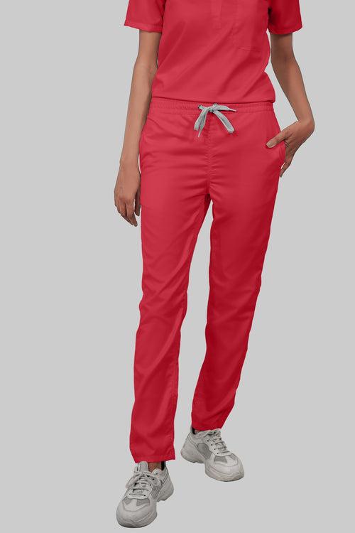 Stretchable (2Way) Female Coral Mandarin Neck With Straight Pant Scrub Set