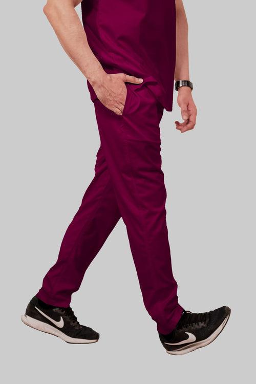 Stretchable (2Way) Male Wine V-Neck With Straight Pant Scrub Set