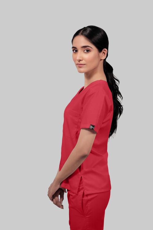 Stretchable (2Way) Female Coral V-Neck Scrub Top