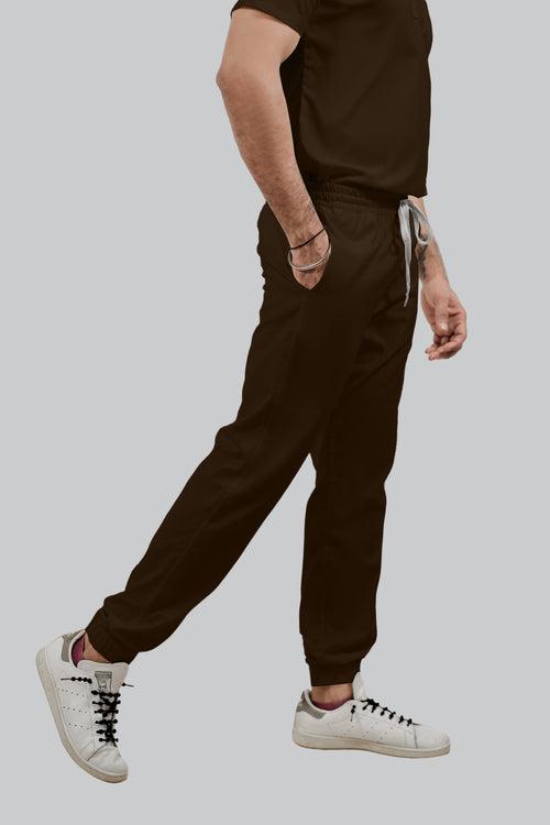 Stretchable (4Way) Male Brown Mandarin Neck with Jogger Scrub Set