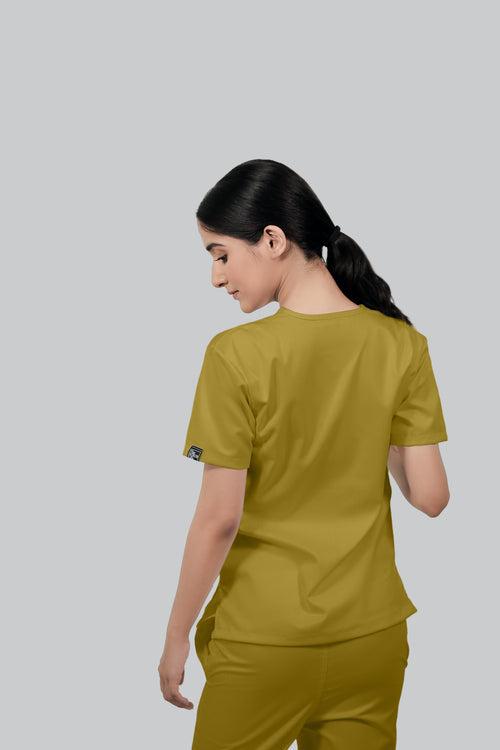 Stretchable (2Way) Female Mustard V-Neck Scrub Top