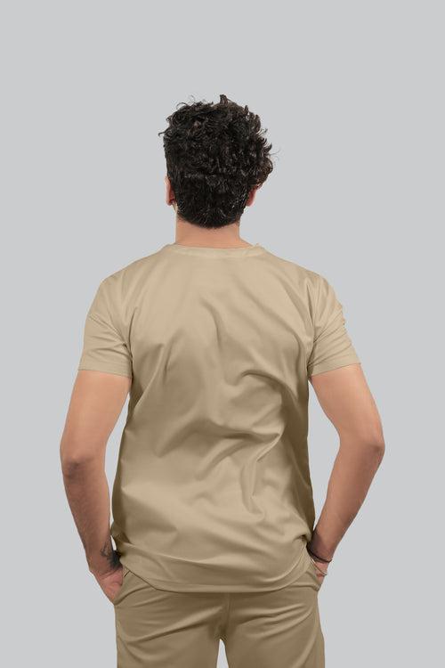 Stretchable (4Way) Male Beige V-Neck With Straight Pant Scrub Set