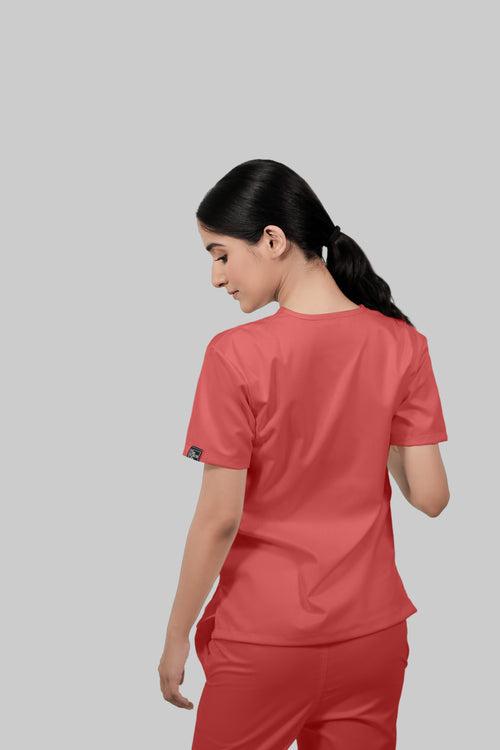 Stretchable (2Way) Female Peach V-Neck Scrub Top