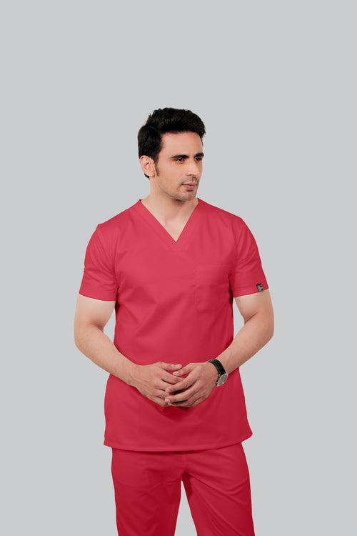 Stretchable (2Way) Male Coral V-Neck With Straight Pant Scrub Set