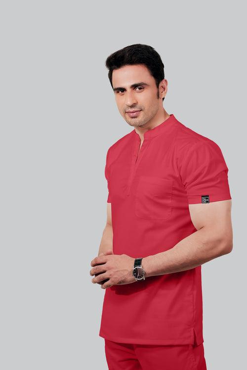 Stretchable (2Way) Male Coral Mandarin Neck With Straight Pant Scrub Set