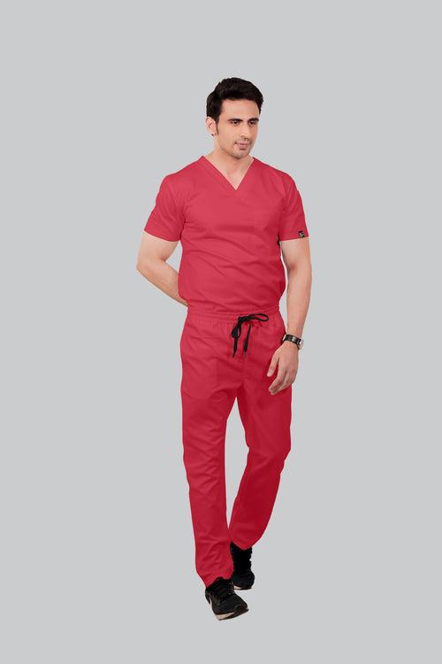 Stretchable (2Way) Male Coral V-Neck With Straight Pant Scrub Set