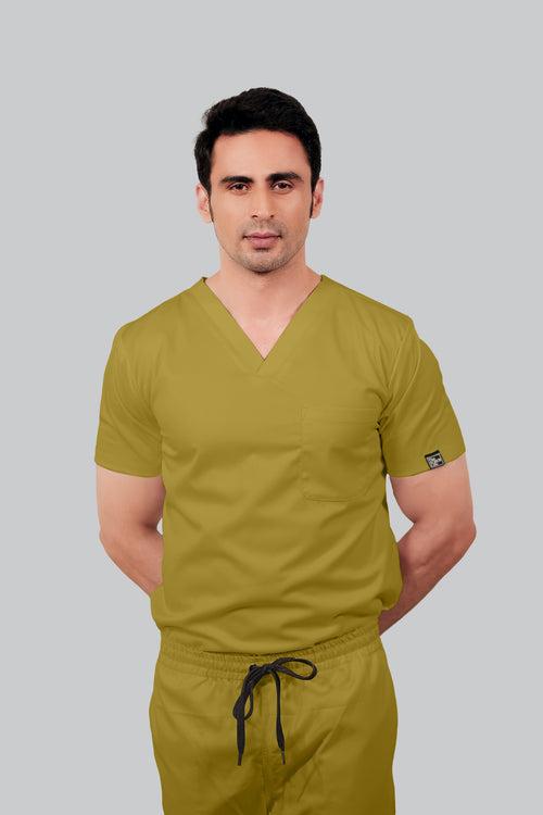 Stretchable (2Way) Male Mustard V-Neck Scrub Top