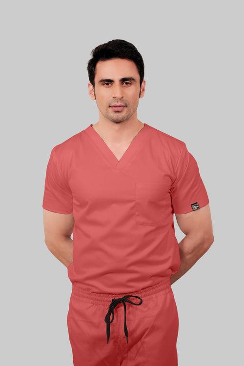 Stretchable (2Way) Male Peach V-Neck With Jogger Scrub Set