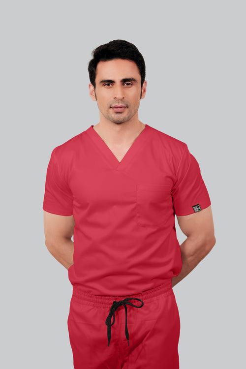 Stretchable (2Way) Male Coral V-Neck With Straight Pant Scrub Set