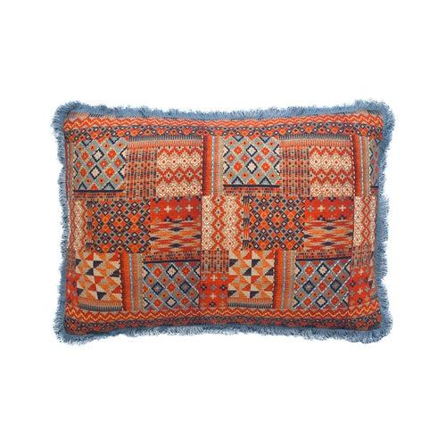 Cushion Cover with Fring - Kilim Patch Work Blue