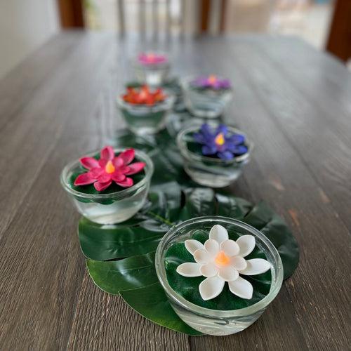 Diwali Monstera Leaves + LED Floating Lotus Candles Set