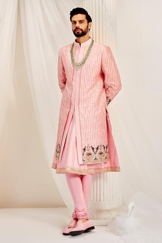 Peach Pink  Sherwani Set