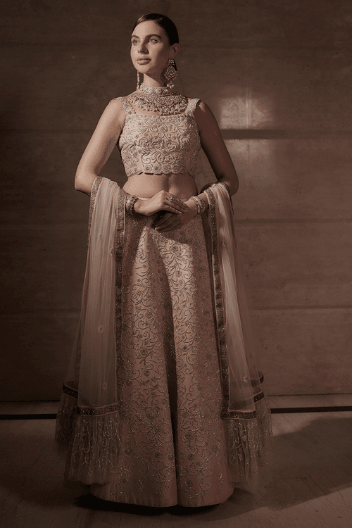 Soft Pink Bridal Lehanga with Intricate Cutdana, beads work