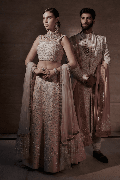 Soft Pink Bridal Lehanga with Intricate Cutdana, beads work