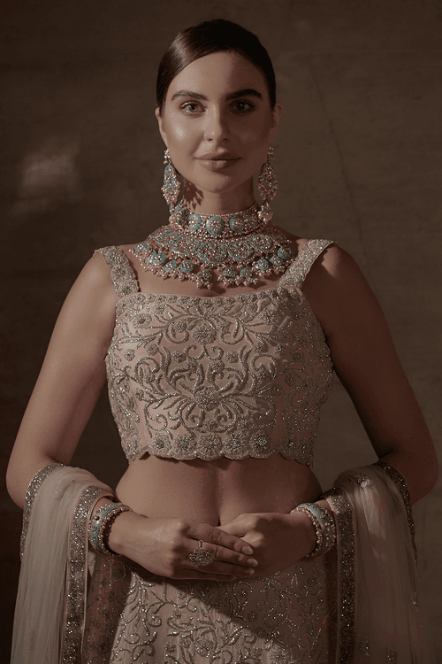 Soft Pink Bridal Lehanga with Intricate Cutdana, beads work