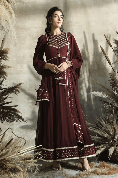 Wine Georgette Anarkali Set