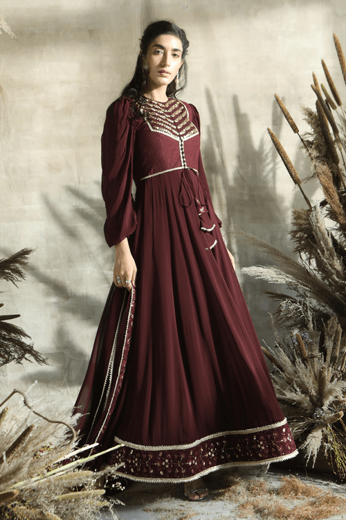 Wine Georgette Anarkali Set