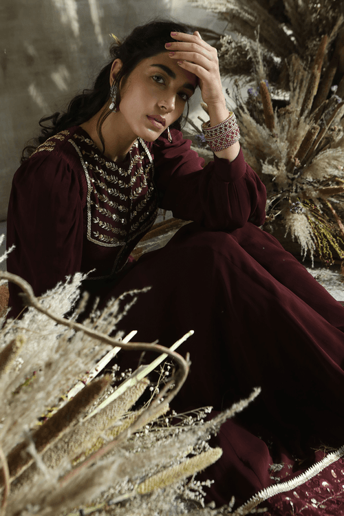 Wine Georgette Anarkali Set