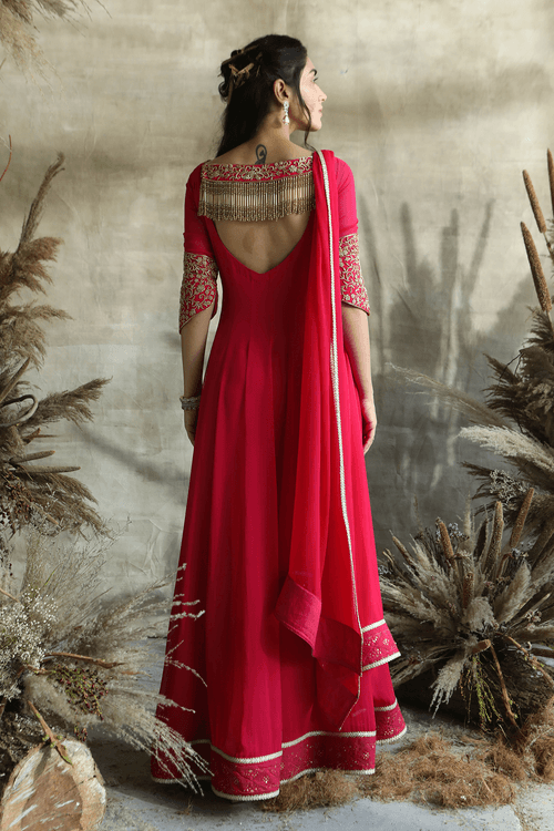 Hot Pink Georgette Anarkali Set