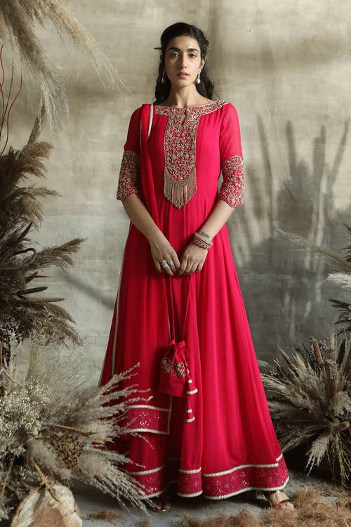 Hot Pink Georgette Anarkali Set