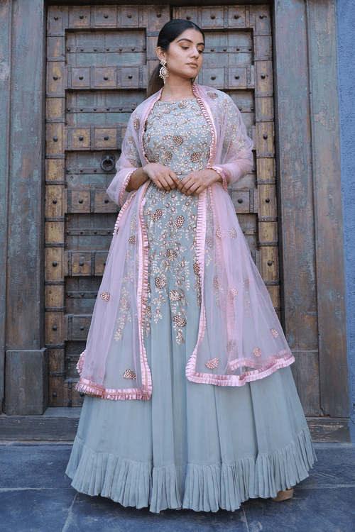 Grey Georgette Anarkali Dress