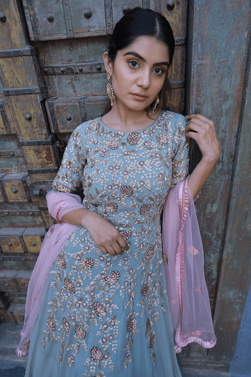 Grey Georgette Anarkali Dress