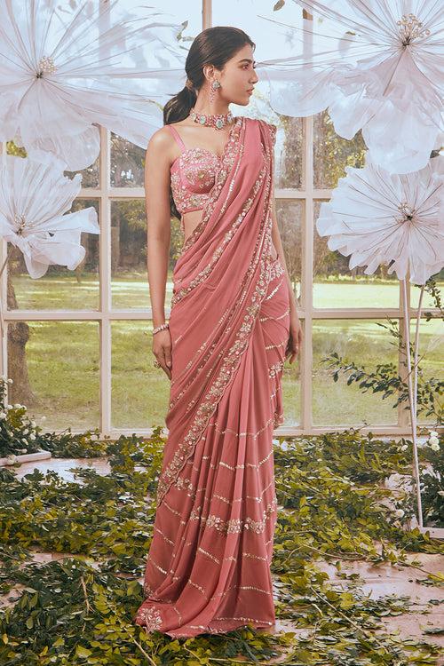 Salmon Pink Saree Set