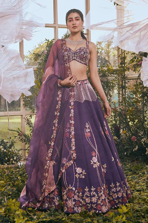 Purple Multi Katdana Embroidery Bridal Set