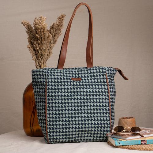 Teal Wave Cotton Jacquard Tote Bag