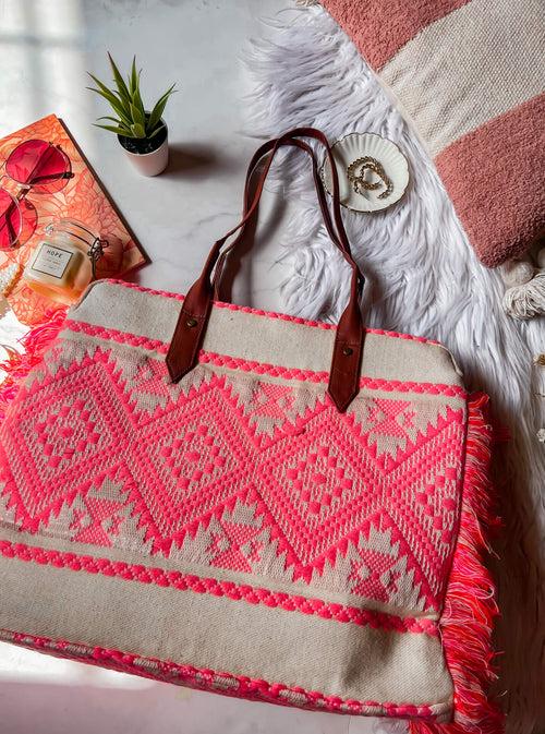 Pink Patakha Ruffle Beach Tote