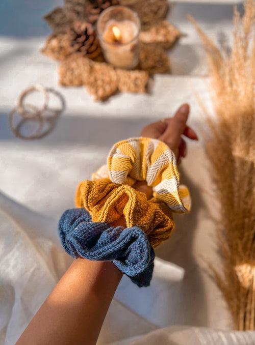 Yellow blues - combo of 3 scrunchies