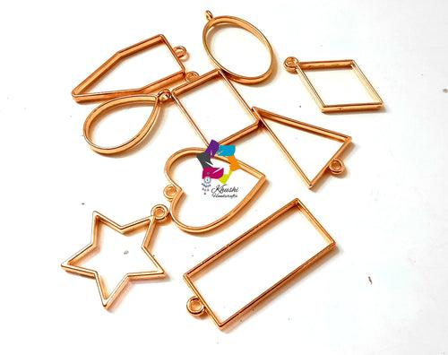 Gold-Hollow open bezel charm Frames for making resin Pendants and Earrings. Set of 9 pieces!