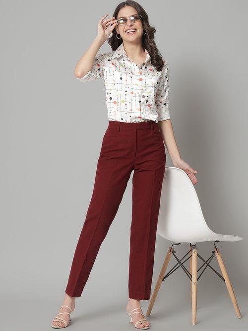 Regular Fit Tweed Trouser- Red