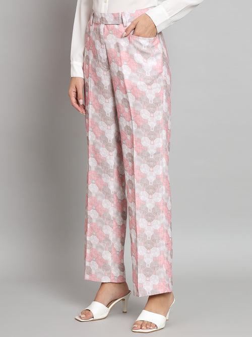 Printed Straight Fit Trouser- Pink