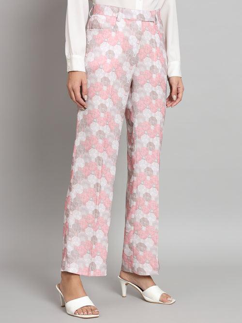 Printed Straight Fit Trouser- Pink