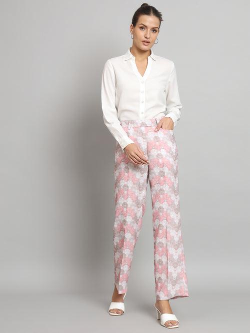 Printed Straight Fit Trouser- Pink