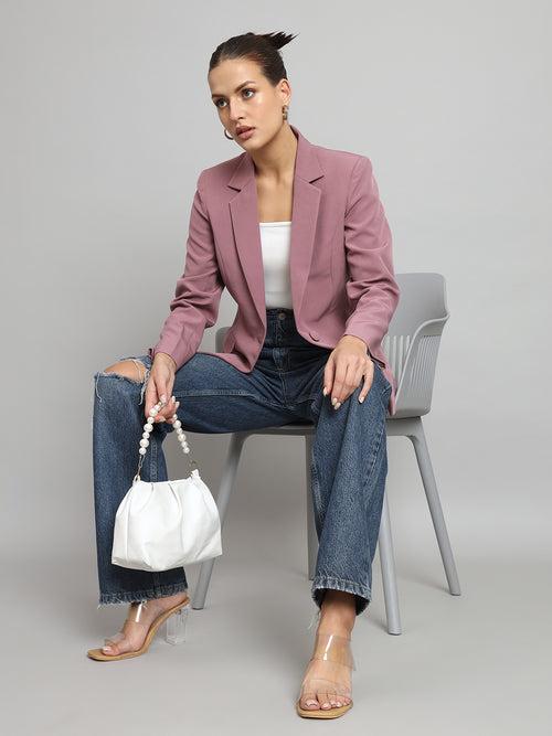 Notch Collar Stretch Blazer- Dusty Pink