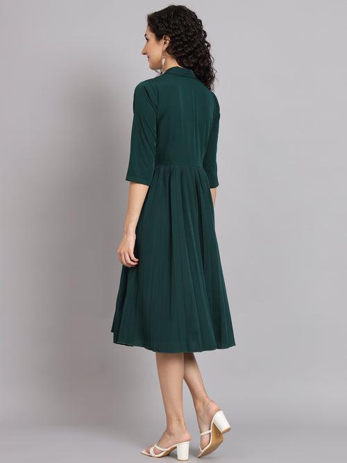 Pleated Flare Dress - Bottle Green