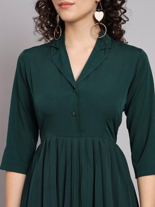 Pleated Flare Dress - Bottle Green