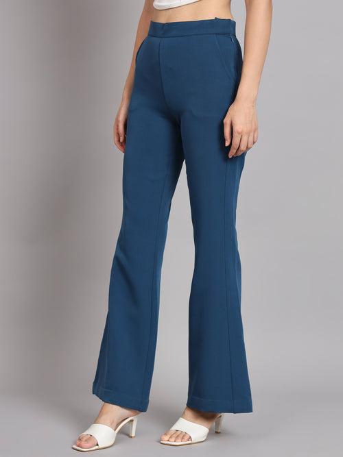 Stretch Flared Trouser For Women - Teal Blue