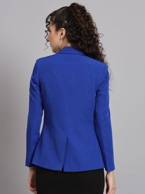 Notched Collar Polyester Blazer - Ink Blue