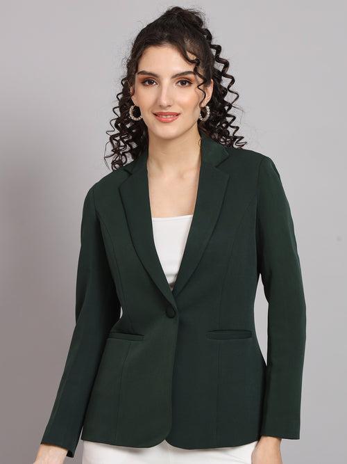 Notched Collar Polyester Blazer - Bottle Green