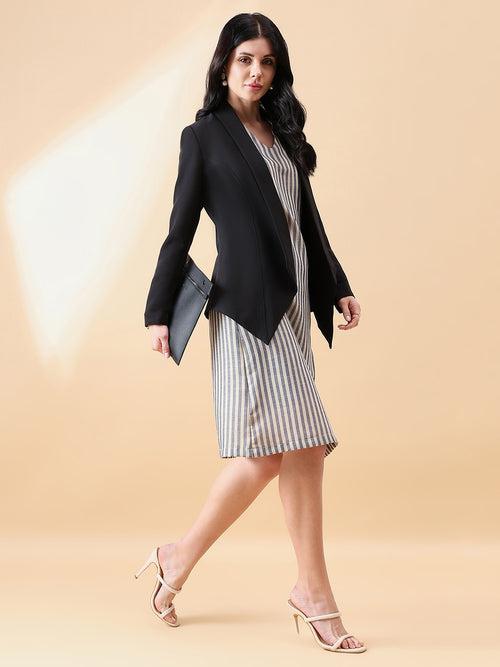 Open Front Shawl Lapel Blazer - Black