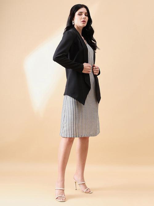 Open Front Shawl Lapel Blazer - Black