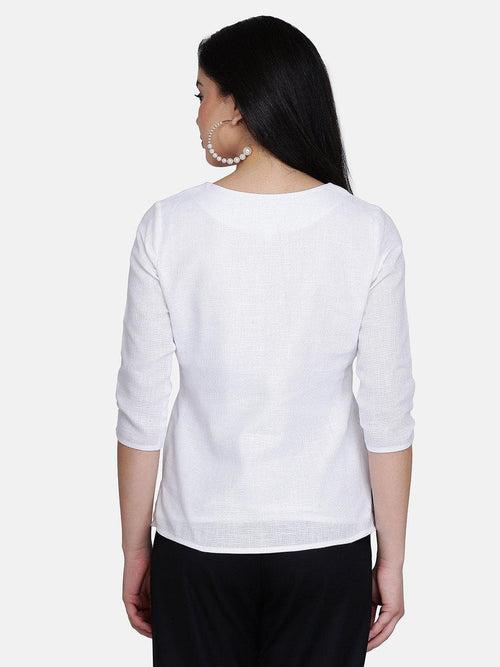 Cotton Wood Button Detail Top - White