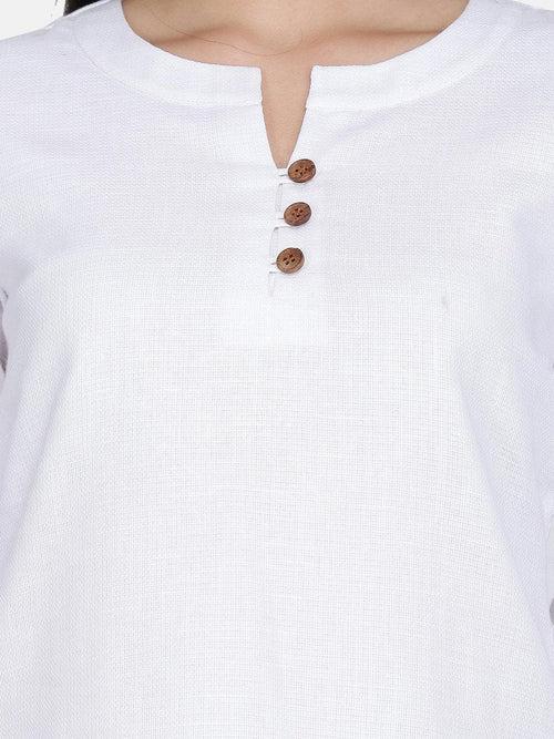 Cotton Wood Button Detail Top - White