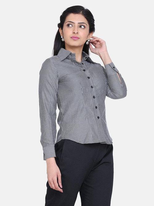 Check Collared Cotton Shirt - Grey