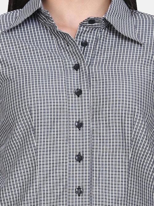 Check Collared Cotton Shirt - Grey