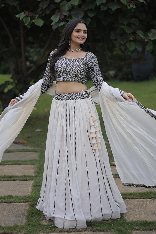 Latest White Faux Georgette Lehenga Choli Set